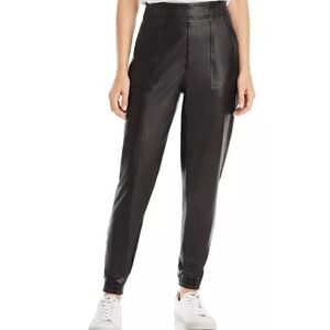 SPANX Leather Like Jogger Pants Size Large Black Faux Leather High Rise Pull On